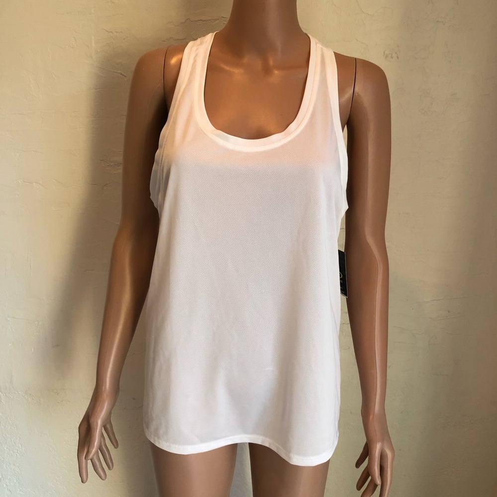 Athletic Dri-Works White Mesh Tank-Top Activewear Athletic Shirt Women’s Size L